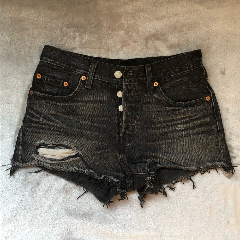 LEVI’S Distressed Wedgie Shorts Black Wash Size 25